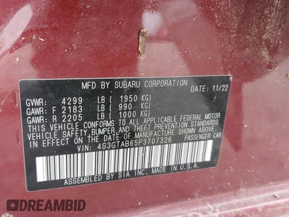 2023 Subaru Impreza with VIN 4S3GTAB65P3707326, listed as a Copart auction lot 62896755 with 41,965 mi miles and Salvage title. Bid and sale history available at DreamBid. Image 13.