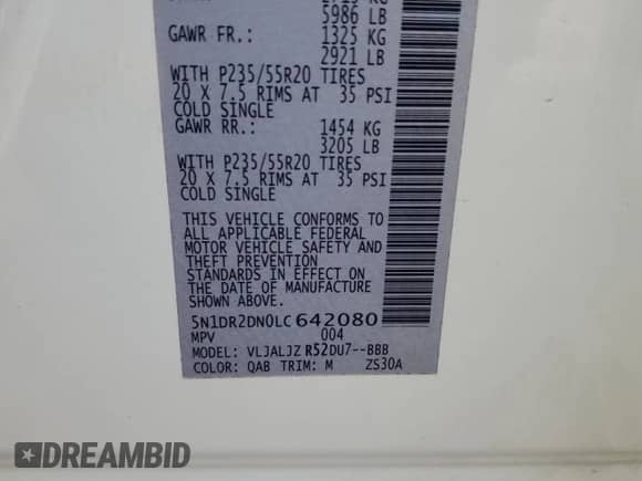 2020 Nissan Pathfinder Platinum с VIN 5N1DR2DN0LC642080, выставлен на аукционе Copart как лот 45974685 с пробегом 49 334 миль миль и Списание • Salvage title. История ставок и продаж доступна на DreamBid. Изображение 15.