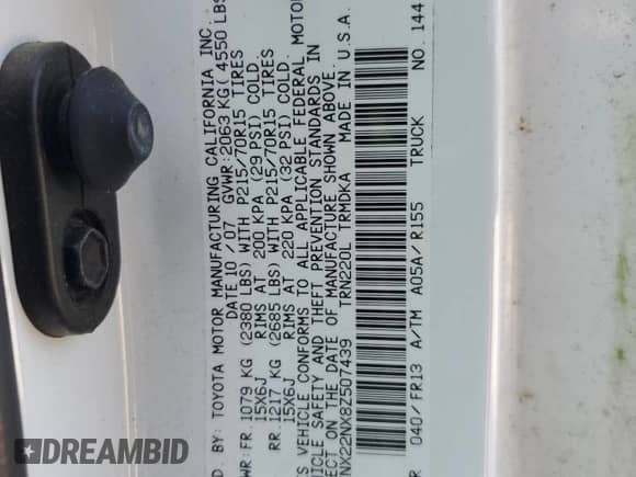 2008 Toyota Tacoma with VIN 5TENX22NX8Z507439, listed as a Copart auction lot 80030285 with 168,594 mi miles and Salvage title. Bid and sale history available at DreamBid. Image 12.