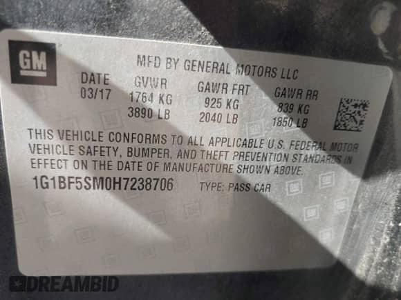 2017 Chevrolet Cruze Premier с VIN 1G1BF5SM0H7238706, выставлен на аукционе IAAI как лот 43428089 с пробегом 116 310 миль миль и . История ставок и продаж доступна на DreamBid. Изображение 9.