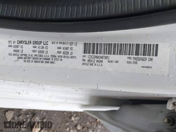 2013 Dodge Avenger SE с VIN 1C3CDZAB4DN573051, выставлен на аукционе IAAI как лот 43262002 с пробегом 152 630 миль миль и . История ставок и продаж доступна на DreamBid. Изображение 9.