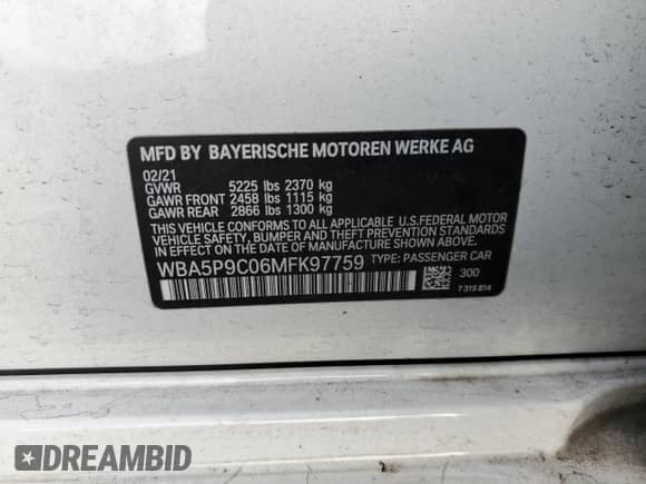 2021 BMW 3 Series 330e xDrive z VIN WBA5P9C06MFK97759, wystawiony jako Copart lot #70629822 z przebiegiem Nie podano mil oraz . Historia ofert i sprzedaży dostępna na DreamBid. Obrazek 12.