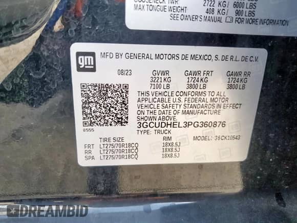 2023 Chevrolet Silverado 1500 ZR2 z VIN 3GCUDHEL3PG360876, wystawiony jako Copart lot #63487185 z przebiegiem 55 358 mil mil oraz Szkoda całkowita • Salvage title. Historia ofert i sprzedaży dostępna na DreamBid. Obrazek 12.