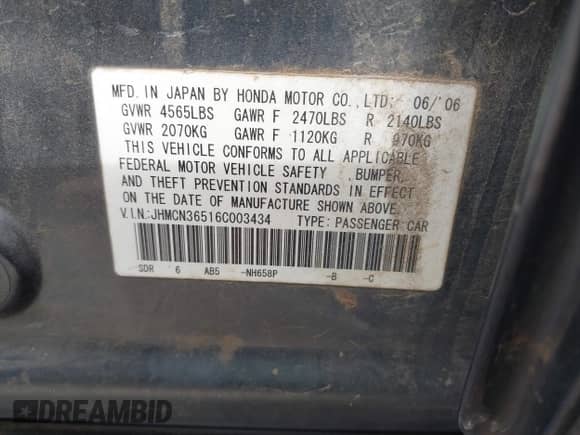 2006 Honda Accord with NAVI z VIN JHMCN36516C003434, wystawiony jako IAAI lot #41850808 z przebiegiem 176 288 mil mil oraz . Historia ofert i sprzedaży dostępna na DreamBid. Obrazek 9.