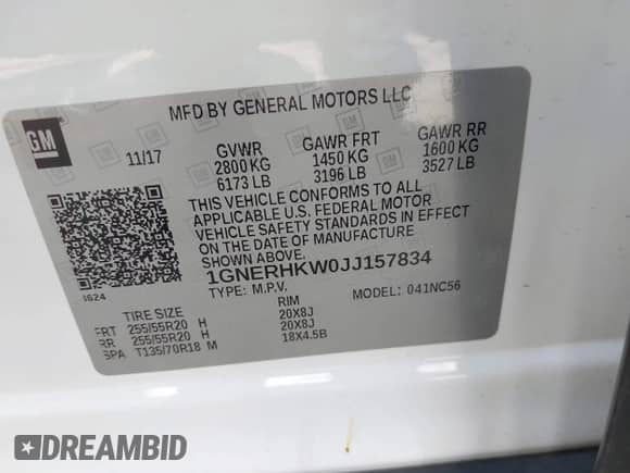 2018 Chevrolet Traverse LT z VIN 1GNERHKW0JJ157834, wystawiony jako IAAI lot #42425517 z przebiegiem 118 074 mil mil oraz . Historia ofert i sprzedaży dostępna na DreamBid. Obrazek 9.