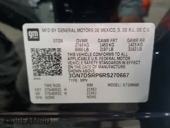 2024 Chevrolet Equinox EV RS с VIN 3GN7DSRP6RS270667, выставлен на аукционе Copart как лот 54726445 с пробегом 11 056 миль миль и Списание • Salvage title. История ставок и продаж доступна на DreamBid. Изображение 13.