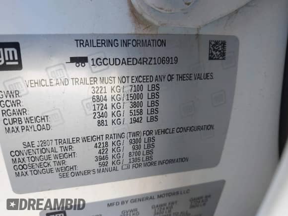 2024 Chevrolet Silverado 1500 Work Truck z VIN 1GCUDAED4RZ106919, wystawiony jako IAAI lot #43236335 z przebiegiem 56 572 mil mil oraz . Historia ofert i sprzedaży dostępna na DreamBid. Obrazek 9.