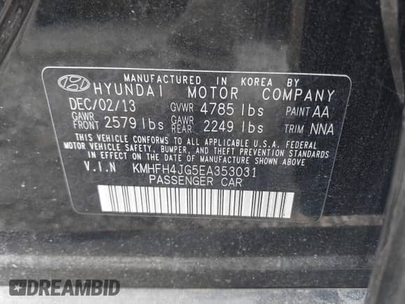 2014 Hyundai Azera Limited с VIN KMHFH4JG5EA353031, выставлен на аукционе IAAI как лот 42999199 с пробегом 90 247 миль миль и . История ставок и продаж доступна на DreamBid. Изображение 9.