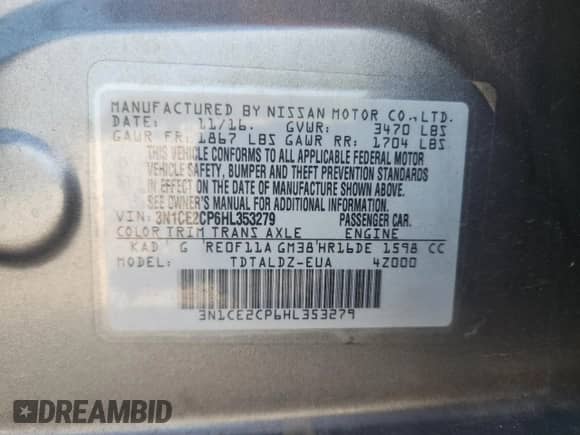 2017 Nissan Note SV z VIN 3N1CE2CP6HL353279, wystawiony jako Copart lot #81162265 z przebiegiem 143 347 mil mil oraz Szkoda całkowita • Salvage title. Historia ofert i sprzedaży dostępna na DreamBid. Obrazek 12.