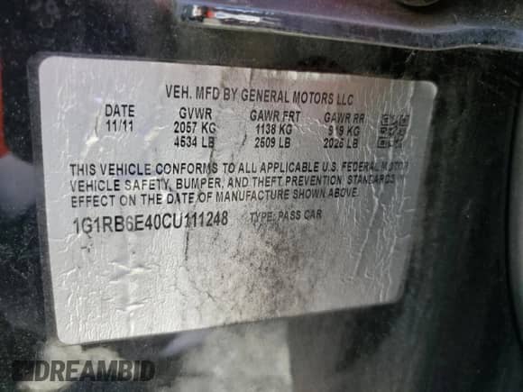2012 Chevrolet Volt с VIN 1G1RB6E40CU111248, выставлен на аукционе Copart как лот 87022025 с пробегом 299 672 миль миль и Чистый • Clean title. История ставок и продаж доступна на DreamBid. Изображение 12.