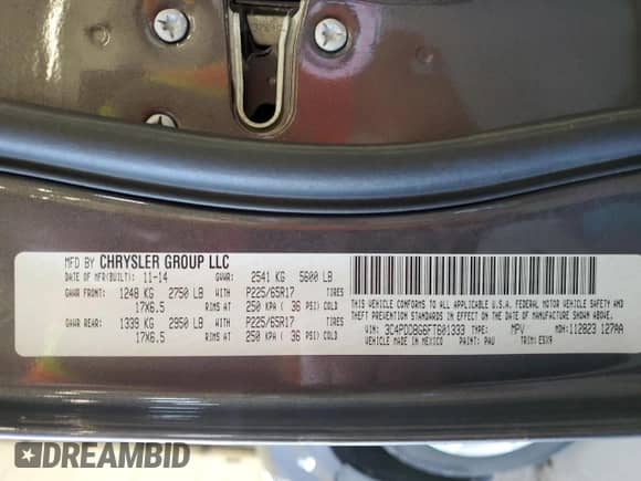 2015 Dodge Journey SXT with VIN 3C4PDDBG6FT601333, listed as a Copart auction lot 66755995 with 114,587 mi miles and Salvage title. Bid and sale history available at DreamBid. Image 13.