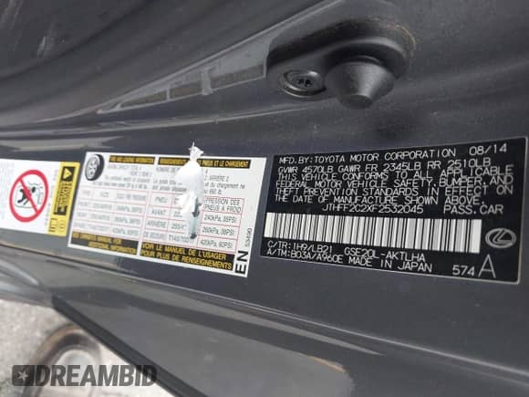 2015 Lexus IS 250 C with VIN JTHFF2C2XF2532045, listed as a IAAI auction lot 42160658 with 72,742 mi miles and . Bid and sale history available at DreamBid. Image 9.