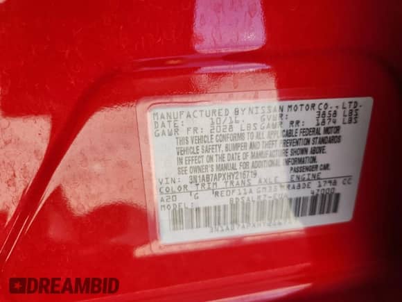 2017 Nissan Sentra S с VIN 3N1AB7APXHY216719, выставлен на аукционе Copart как лот 68184195 с пробегом 81 928 миль миль и Списание • Salvage title. История ставок и продаж доступна на DreamBid. Изображение 12.