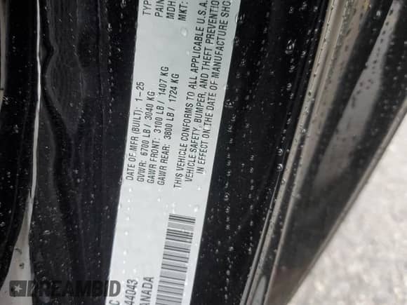 2025 Dodge Charger R/T с VIN 2C3CDBCK8SR544043, выставлен на аукционе Copart как лот 57091105 с пробегом 438 миль миль и Списание • Salvage title. История ставок и продаж доступна на DreamBid. Изображение 12.