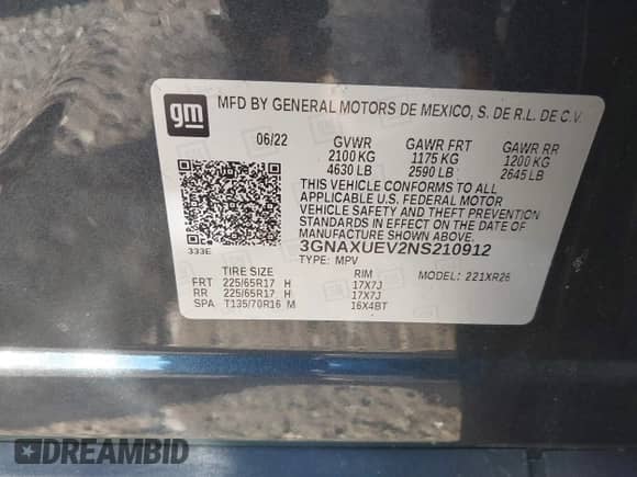 2022 Chevrolet Equinox LT с VIN 3GNAXUEV2NS210912, выставлен на аукционе IAAI как лот 43323324 с пробегом 20 830 миль миль и . История ставок и продаж доступна на DreamBid. Изображение 9.