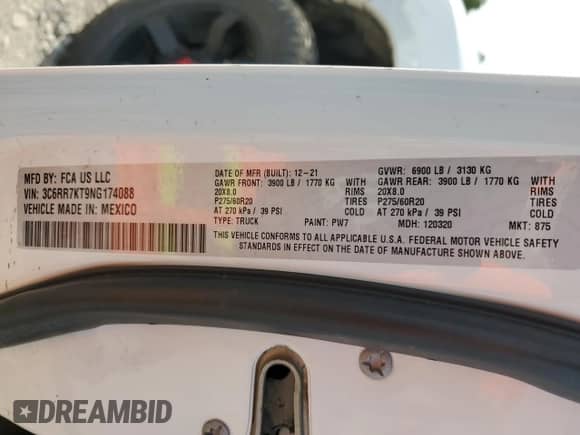 2022 Ram 1500 Tradesman z VIN 3C6RR7KT9NG174088, wystawiony jako Copart lot #55092255 z przebiegiem 89 481 mil mil oraz Szkoda całkowita • Salvage title. Historia ofert i sprzedaży dostępna na DreamBid. Obrazek 12.