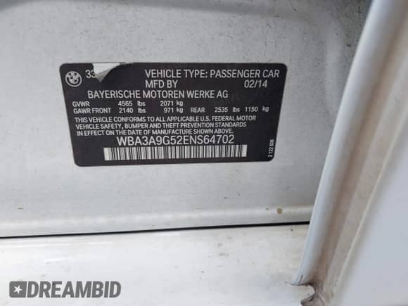 2014 BMW 3 Series 335i с VIN WBA3A9G52ENS64702, выставлен на аукционе IAAI как лот 42273812 с пробегом 83 517 миль миль и . История ставок и продаж доступна на DreamBid. Изображение 9.