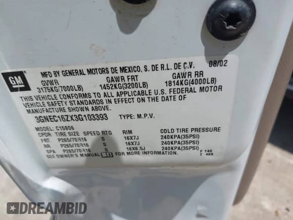 2003 Chevrolet Suburban LS с VIN 3GNEC16ZX3G103393, выставлен на аукционе IAAI как лот 42679046 с пробегом 316 490 миль миль и . История ставок и продаж доступна на DreamBid. Изображение 9.