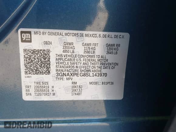 2025 Chevrolet Equinox AWD LT с VIN 3GNAXPEG8SL143970, выставлен на аукционе IAAI как лот 43399533 с пробегом 2 886 миль миль и . История ставок и продаж доступна на DreamBid. Изображение 9.