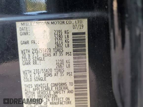 2019 Nissan Murano SL z VIN 5N1AZ2MS0KN154453, wystawiony jako Copart lot #68526855 z przebiegiem Nie podano mil oraz Szkoda całkowita • Salvage title. Historia ofert i sprzedaży dostępna na DreamBid. Obrazek 13.