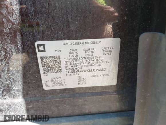 2021 Chevrolet Traverse LT Cloth с VIN 1GNEVGKWXMJ126682, выставлен на аукционе IAAI как лот 42691072 с пробегом 84 133 миль миль и . История ставок и продаж доступна на DreamBid. Изображение 9.