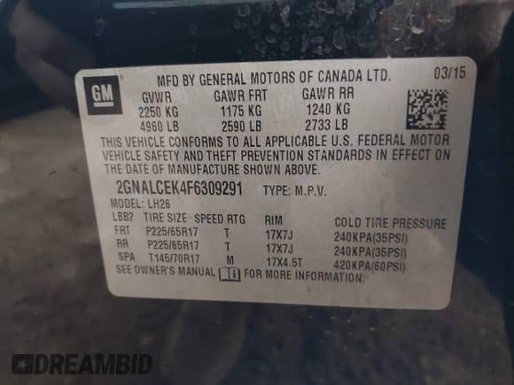 2015 Chevrolet Equinox LT z VIN 2GNALCEK4F6309291, wystawiony jako IAAI lot #43245604 z przebiegiem 198 797 mil mil oraz . Historia ofert i sprzedaży dostępna na DreamBid. Obrazek 9.