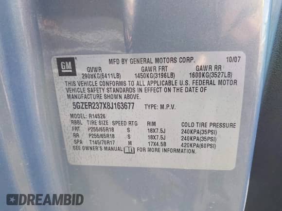 2008 Saturn Outlook XR с VIN 5GZER237X8J163677, выставлен на аукционе IAAI как лот 43221490 с пробегом 183 493 миль миль и . История ставок и продаж доступна на DreamBid. Изображение 9.