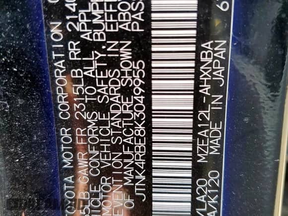 2019 Toyota Corolla SE z VIN JTNK4RBE8K3049955, wystawiony jako Copart lot #81367615 z przebiegiem 115 233 mil mil oraz Szkoda całkowita • Salvage title. Historia ofert i sprzedaży dostępna na DreamBid. Obrazek 12.