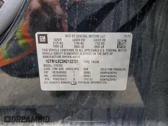 2017 GMC Sierra 1500 с VIN 1GTR1LEC3HZ132721, выставлен на аукционе Copart как лот 51097855 с пробегом 73 767 миль миль и Списание • Salvage title. История ставок и продаж доступна на DreamBid. Изображение 12.