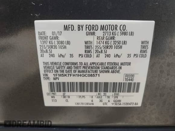 2017 Ford Explorer Limited z VIN 1FM5K7FH1HGC08571, wystawiony jako IAAI lot #43005663 z przebiegiem 72 744 mil mil oraz . Historia ofert i sprzedaży dostępna na DreamBid. Obrazek 9.