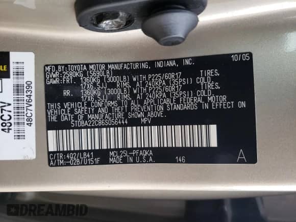 2006 Toyota Sienna XLE z VIN 5TDBA22C86S056444, wystawiony jako Copart lot #80984965 z przebiegiem 242 168 mil mil oraz Czysty tytuł • Clean title. Historia ofert i sprzedaży dostępna na DreamBid. Obrazek 13.