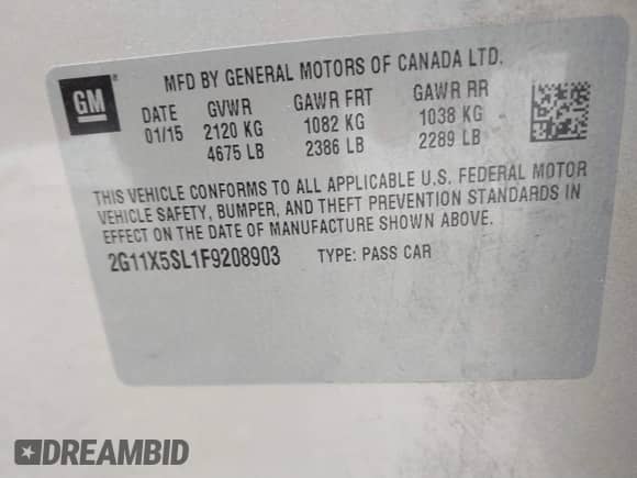 2015 Chevrolet Impala LS with VIN 2G11X5SL1F9208903, listed as a IAAI auction lot 41471716 with 65,080 mi miles and . Bid and sale history available at DreamBid. Image 9.