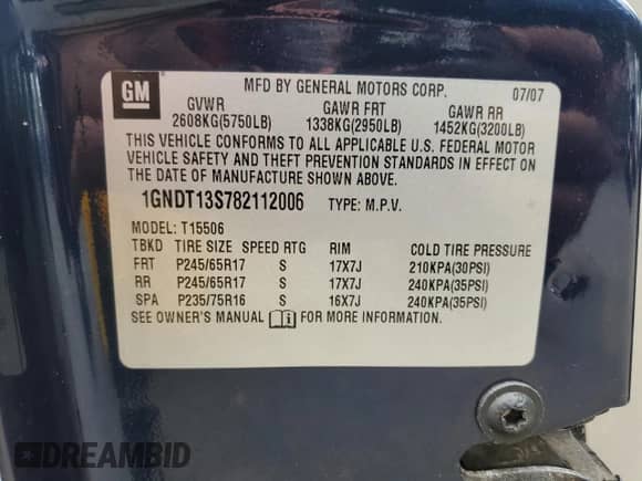 2008 Chevrolet TrailBlazer 1LT с VIN 1GNDT13S782112006, выставлен на аукционе Copart как лот 67108325 с пробегом 175 237 миль миль и Списание • Salvage title. История ставок и продаж доступна на DreamBid. Изображение 13.