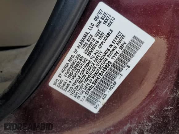 2007 Honda Odyssey EX-L z VIN 5FNRL38647B449329, wystawiony jako Copart lot #72037055 z przebiegiem 201 896 mil mil oraz Szkoda całkowita • Salvage title. Historia ofert i sprzedaży dostępna na DreamBid. Obrazek 13.