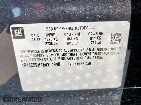 2014 Chevrolet Sonic LT с VIN 1G1JC5SH1E4104940, выставлен на аукционе Copart как лот 81135425 с пробегом 209 959 миль миль и Списание • Salvage title. История ставок и продаж доступна на DreamBid. Изображение 13.
