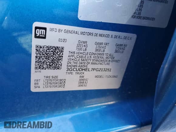 2023 Chevrolet Silverado 1500 ZR2 с VIN 3GCUDHEL7PG213251, выставлен на аукционе Copart как лот 53505275 с пробегом 30 596 миль миль и Списание • Salvage title. История ставок и продаж доступна на DreamBid. Изображение 12.