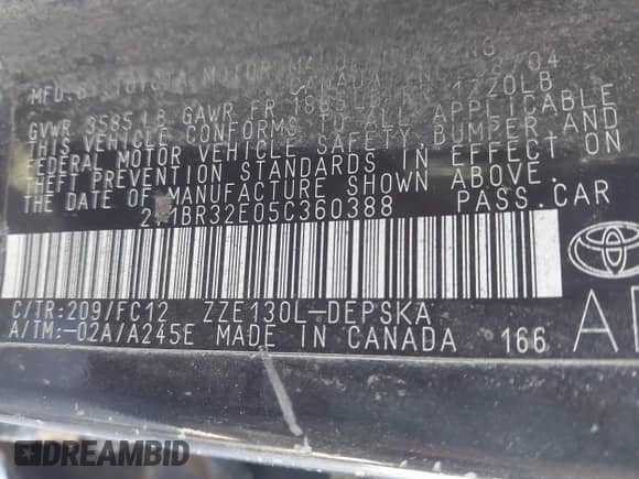 2005 Toyota Corolla CE с VIN 2T1BR32E05C360388, выставлен на аукционе IAAI как лот 43248658 с пробегом 299 999 миль миль и . История ставок и продаж доступна на DreamBid. Изображение 9.