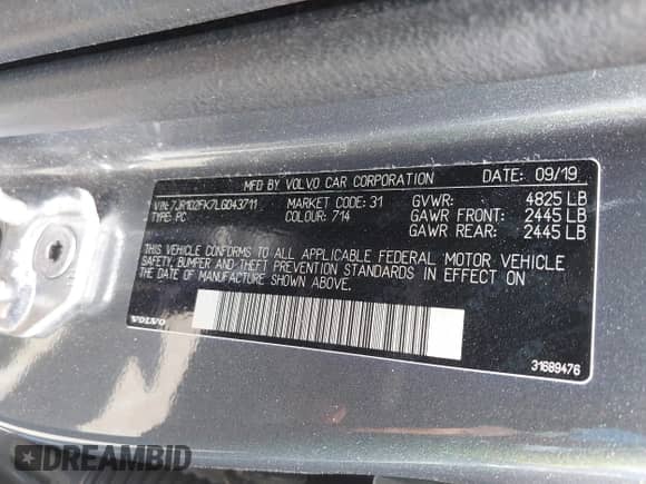 2020 Volvo S60 Momentum с VIN 7JR102FK7LG043711, выставлен на аукционе IAAI как лот 42809036 с пробегом 70 608 миль миль и . История ставок и продаж доступна на DreamBid. Изображение 9.