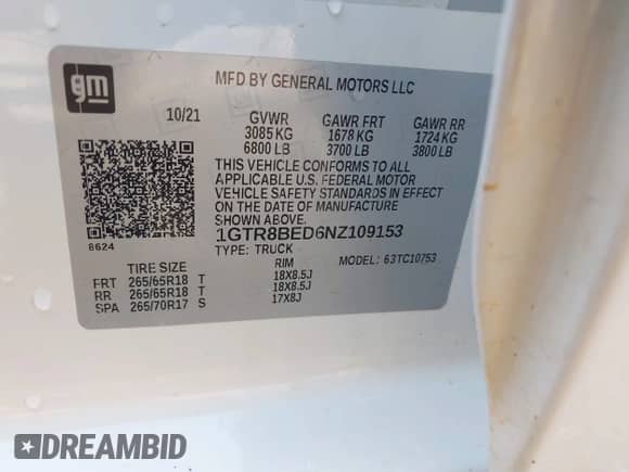 2022 GMC Sierra 1500 SLE with VIN 1GTR8BED6NZ109153, listed as a IAAI auction lot 42869549 with 74,961 mi miles and . Bid and sale history available at DreamBid. Image 9.