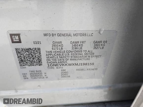 2021 Chevrolet Traverse Premier with VIN 1GNEVKKWXMJ198159, listed as a IAAI auction lot 41616691 with 80,229 mi miles and . Bid and sale history available at DreamBid. Image 9.