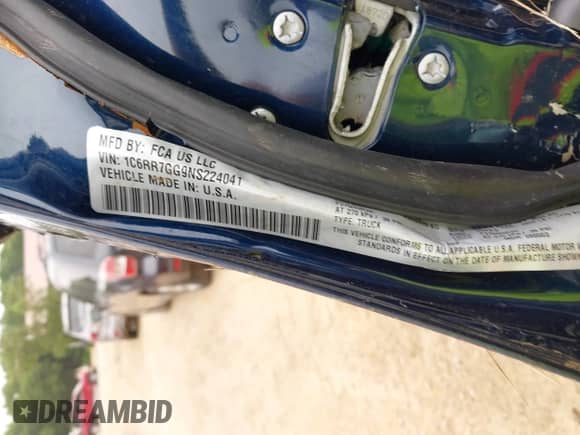 2022 Ram 1500 Warlock with VIN 1C6RR7GG9NS224041, listed as a IAAI auction lot 42579038 with 14,599 mi miles and . Bid and sale history available at DreamBid. Image 9.