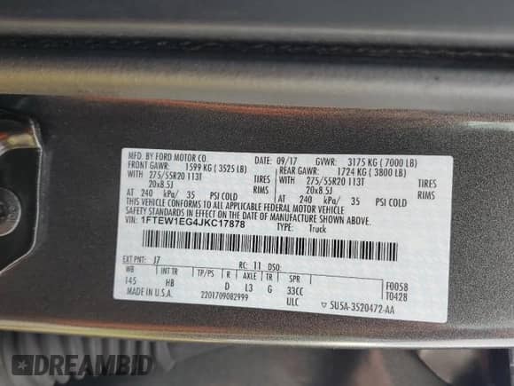 2018 Ford F-150 XLT z VIN 1FTEW1EG4JKC17878, wystawiony jako Copart lot #87099335 z przebiegiem 106 520 mil mil oraz Szkoda całkowita • Salvage title. Historia ofert i sprzedaży dostępna na DreamBid. Obrazek 12.