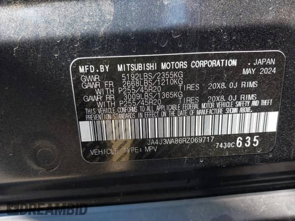 2024 Mitsubishi Outlander SEL with VIN JA4J3WA86RZ069717, listed as a IAAI auction lot 42486629 with 11,651 mi miles and . Bid and sale history available at DreamBid. Image 9.