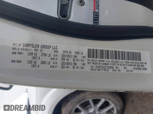 2012 Dodge Journey Crew with VIN 3C4PDCDG3CT342092, listed as a IAAI auction lot 42883811 with 153,298 mi miles and . Bid and sale history available at DreamBid. Image 9.