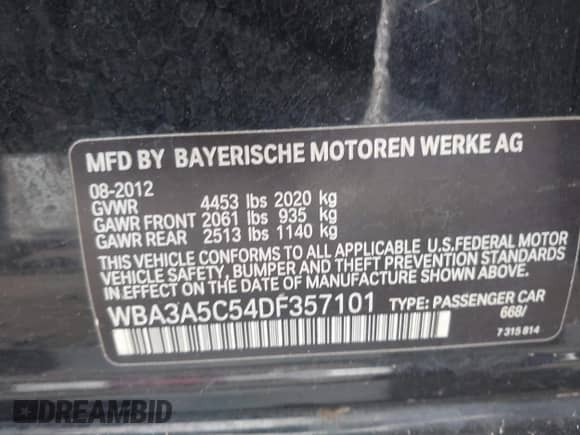 2013 BMW 3 Series 328i с VIN WBA3A5C54DF357101, выставлен на аукционе IAAI как лот 42415802 с пробегом 155 053 миль миль и . История ставок и продаж доступна на DreamBid. Изображение 9.