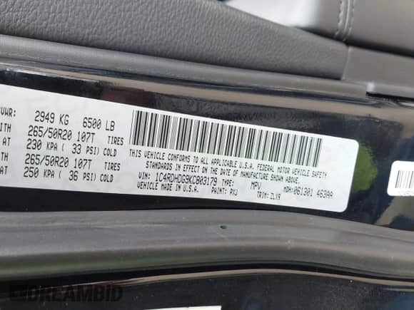 2019 Dodge Durango GT Plus with VIN 1C4RDHDG9KC803179, listed as a IAAI auction lot 41626327 with 110,411 mi miles and . Bid and sale history available at DreamBid. Image 9.
