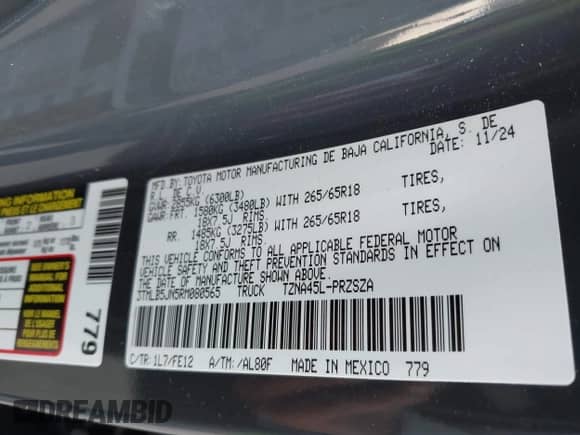 2024 Toyota Tacoma SR5 z VIN 3TMLB5JN5RM080565, wystawiony jako IAAI lot #42584677 z przebiegiem 17 149 mil mil oraz . Historia ofert i sprzedaży dostępna na DreamBid. Obrazek 9.