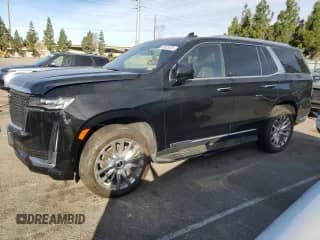 2023 Cadillac Escalade 4WD Premium Luxury with VIN 1GYS4BKL3PR373243, listed as a Copart auction lot 47013125 with 21,122 mi miles and Salvage title. Bid and sale history available at DreamBid. Image 1.