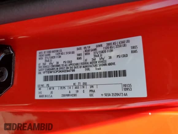 2019 Ford F-150 XL с VIN 1FTEW1CP3KKE94798, выставлен на аукционе Copart как лот 81987975 с пробегом 51 345 миль миль и Списание • Salvage title. История ставок и продаж доступна на DreamBid. Изображение 12.