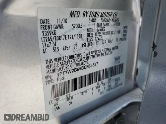 2011 Ford F-250 XL с VIN 1FT7W2B65BEB64537, выставлен на аукционе Copart как лот 85308185 с пробегом 93 513 миль миль и Чистый • Clean title. История ставок и продаж доступна на DreamBid. Изображение 12.